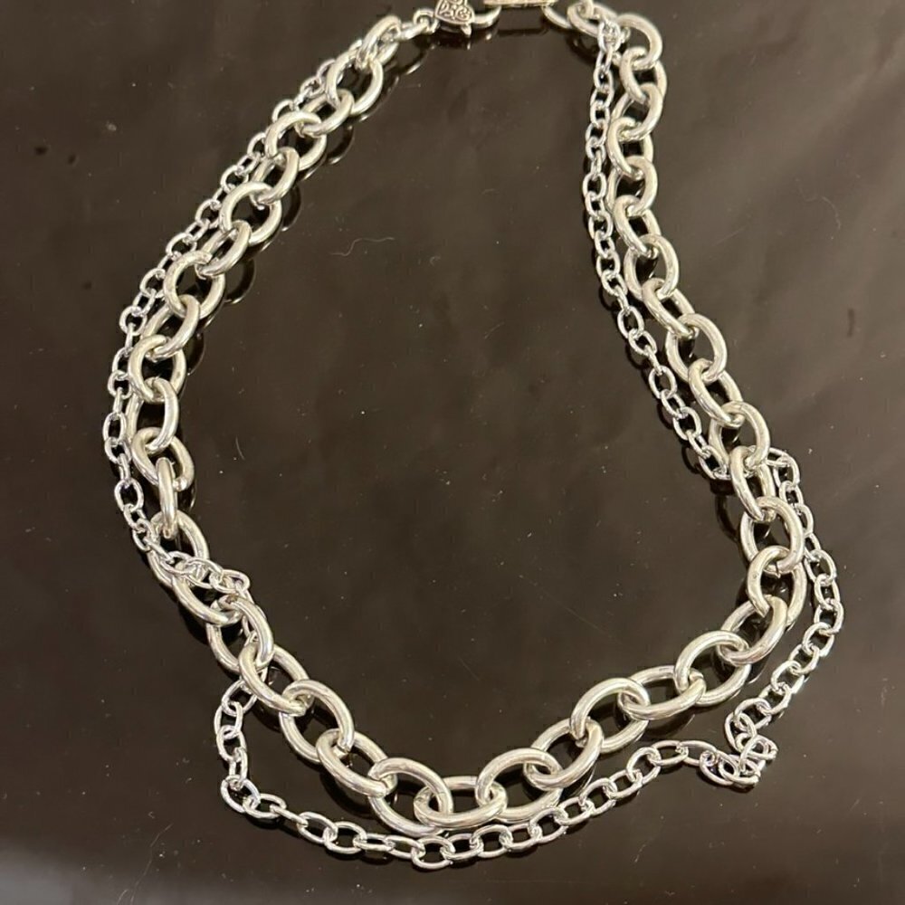 Silver Chain 2 Strand Necklace Lightweight Contemporary Punk Rock Gift - Picture 5 of 6
